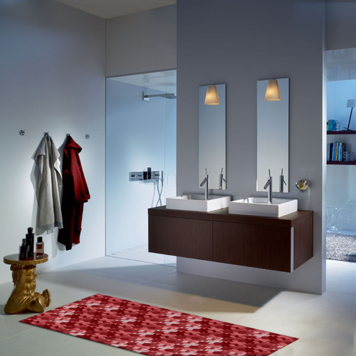 Tappeto Salotto Cucina Bagno Lavabile Antiscivolo Moderno Geometrico Croce Rosso- MOD5018
