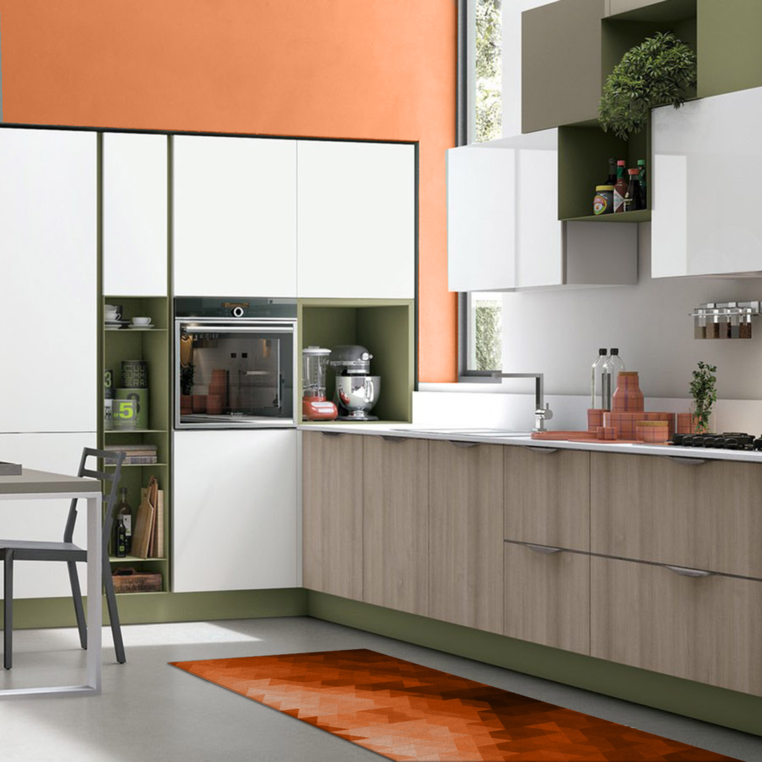 Tappeto Salotto Cucina Bagno Lavabile Antiscivolo Moderno Geometrico Triangolo Arancio - MOD5043