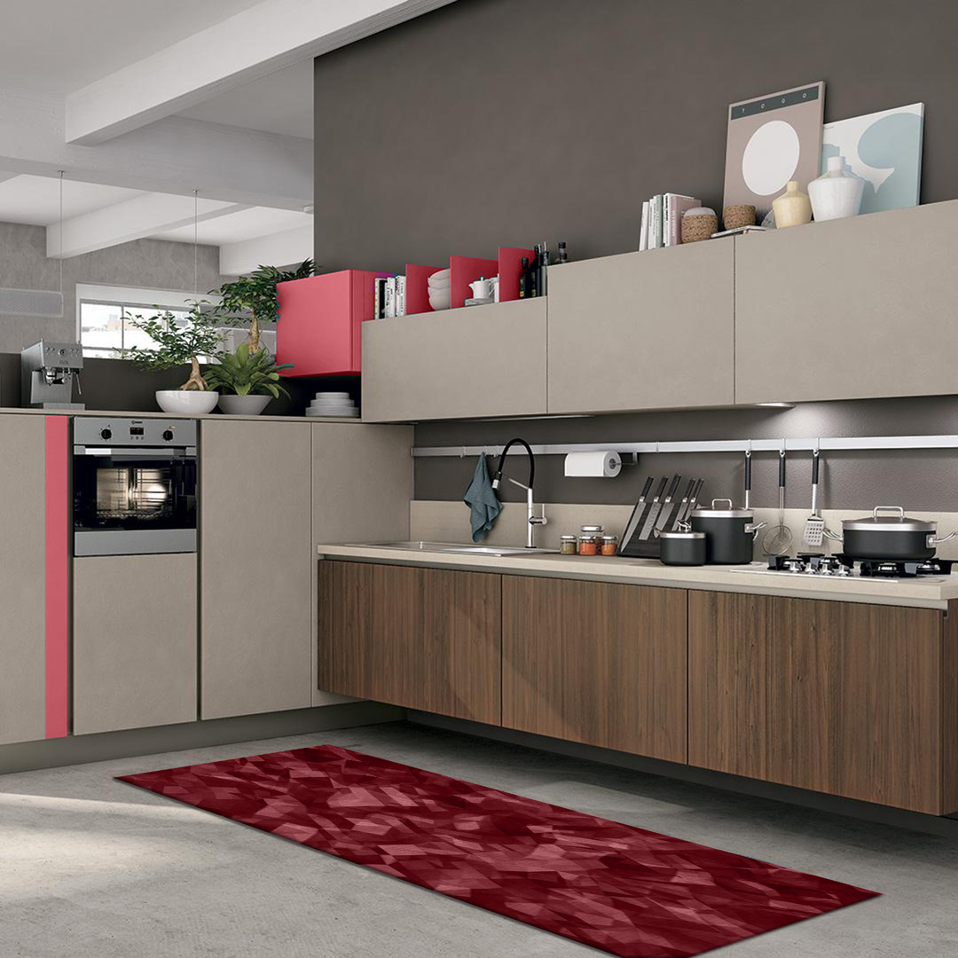 Tappeto Passatoia  Salotto Cucina Bagno Lavabile Antiscivolo Moderno Astratto Rosso - MOD5070