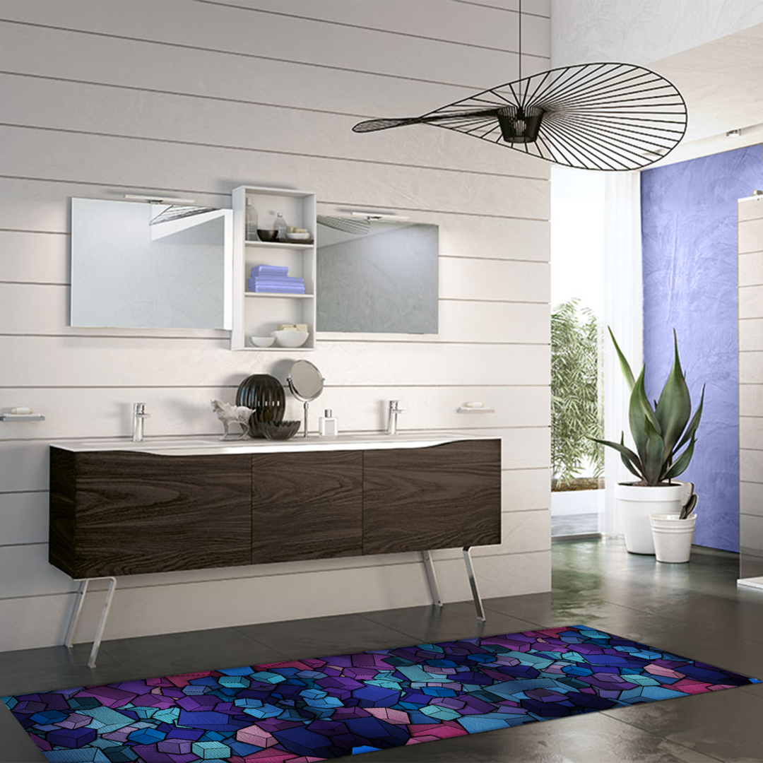 Tappeto Passatoia  Salotto Cucina Bagno Lavabile Antiscivolo Moderno Quadrato Viola - MOD5080
