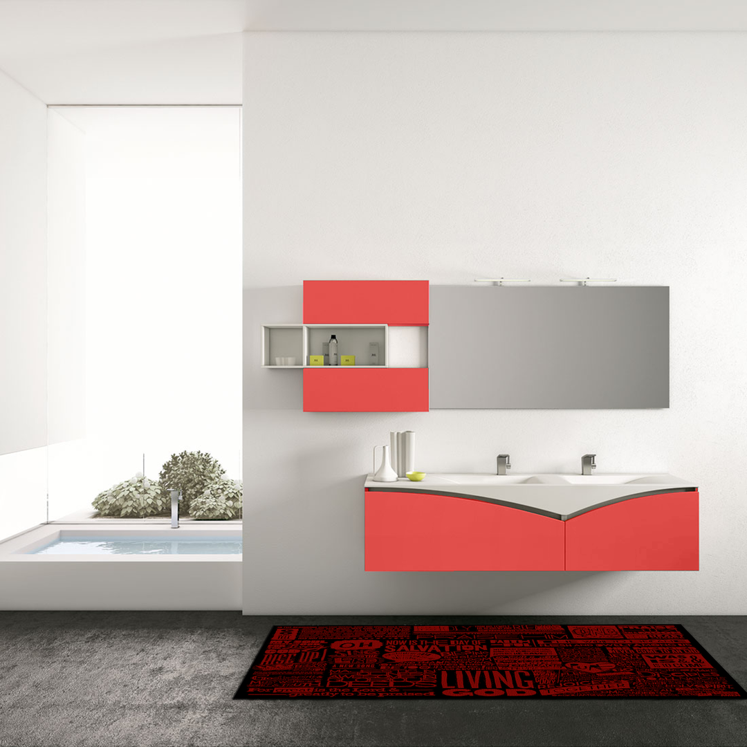 Tappeto Passatoia  Salotto Cucina Bagno Lavabile Antiscivolo Moderno Scritte Rosso - MOD5098