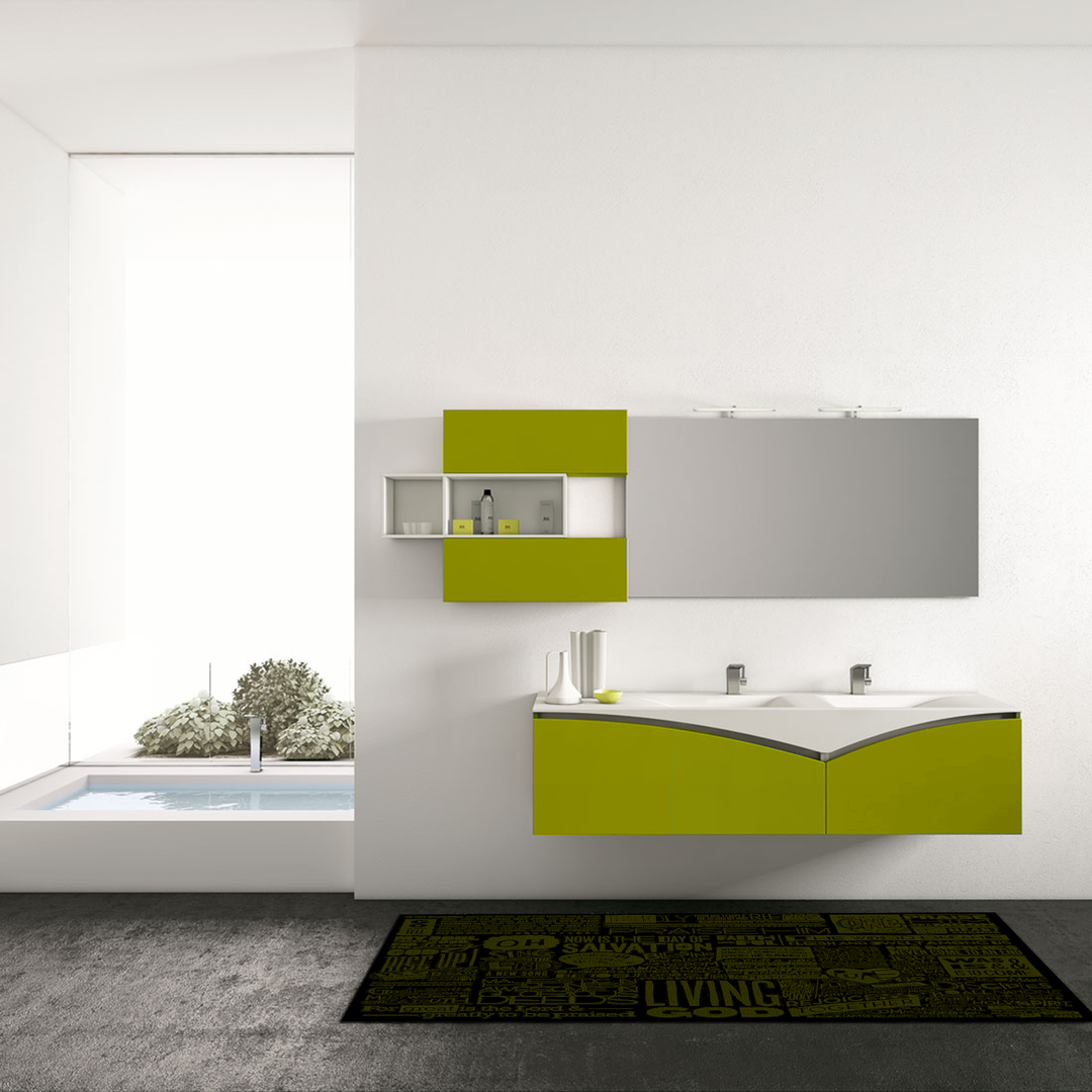 Tappeto Passatoia  Salotto Cucina Bagno Lavabile Antiscivolo Moderno Scritte Verde Chiaro- MOD5101