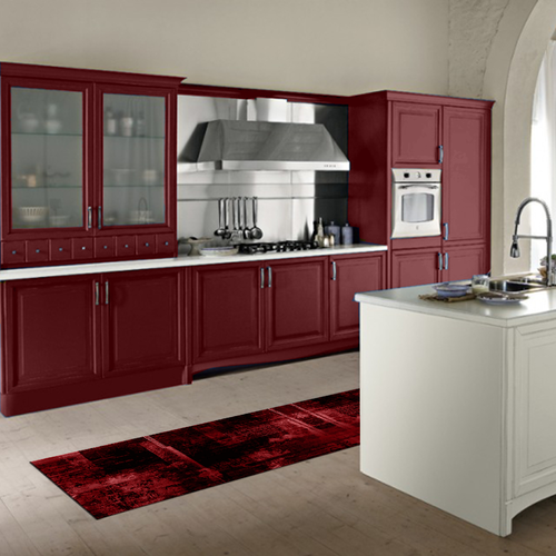 Tappeto Passatoia  Salotto Cucina Bagno Lavabile Antiscivolo Moderno Sfumato Rosso- MOD5112