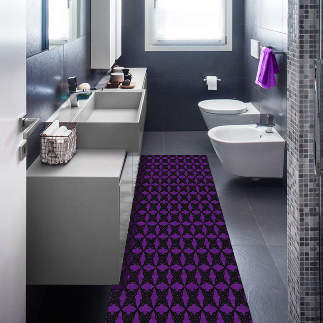 Tappeto Passatoia Salotto Cucina Bagno Lavabile Antiscivolo Moderno Geometrico Croce Viola - MOD5133