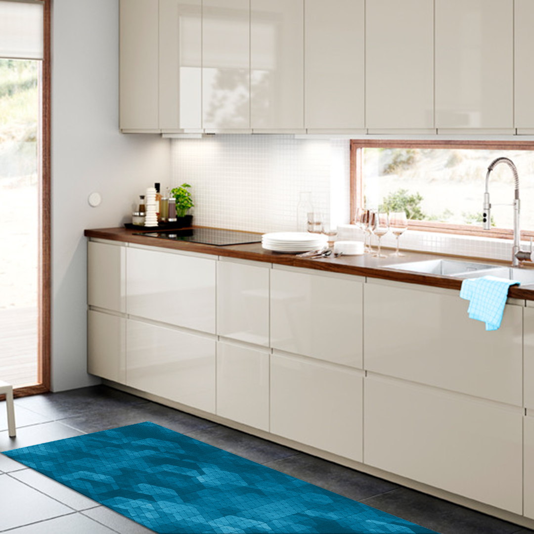 Tappeto Passatoia Salotto Cucina Bagno Lavabile Antiscivolo Moderno Gemetrico Rombo Azzurro- MOD5145