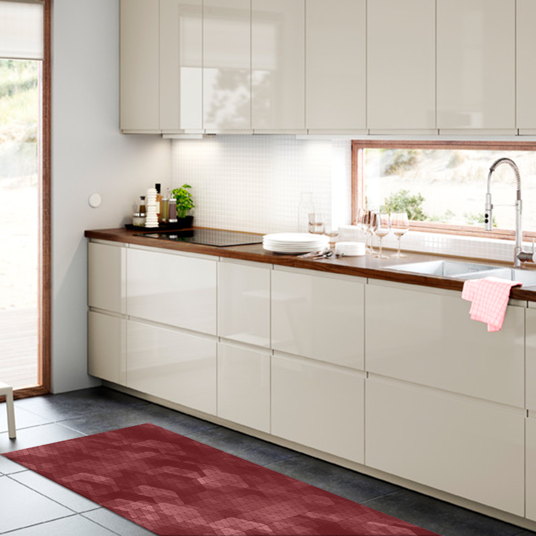 Tappeto Passatoia Salotto Cucina Bagno Lavabile Antiscivolo Moderno Geometrico Rombi Rosso -MOD5148
