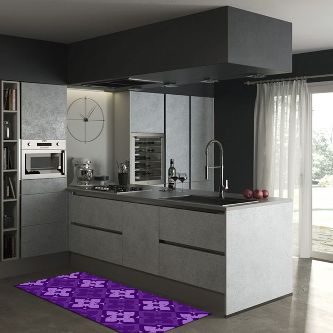 Tappeto Salotto Cucina Bagno Lavabile Antiscivolo Moderno Geometrico Floreale Viola -MOD5157