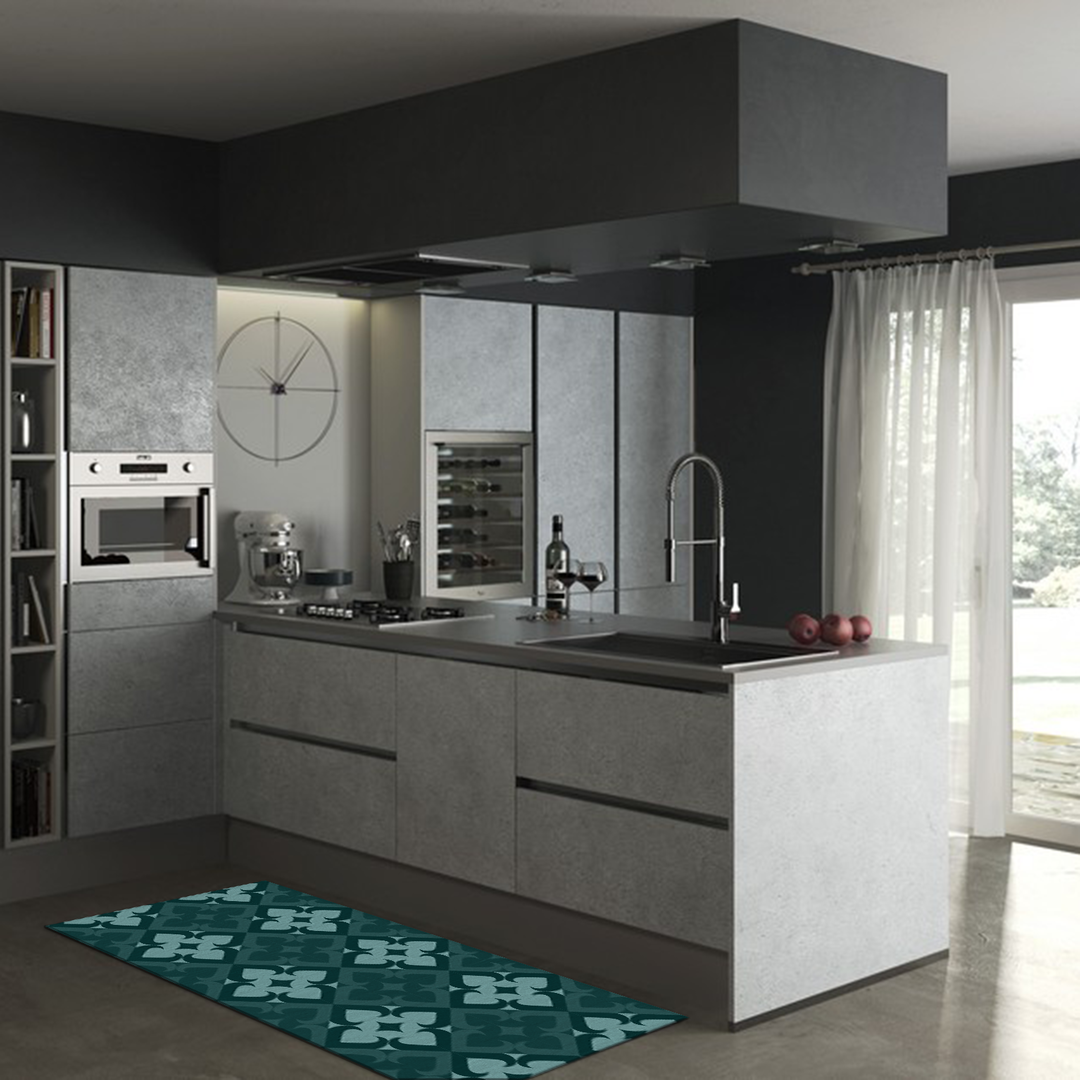 Tappeto Salotto Cucina Bagno Lavabile Antiscivolo Moderno Geometrico Floreale Verde -MOD5160