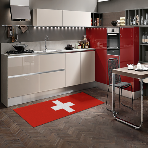 Tappeto Passatoia Salotto Cucina Bagno Lavabile Stampa Digitale Bandiera Croce Bianco Rosso SVIZZERA