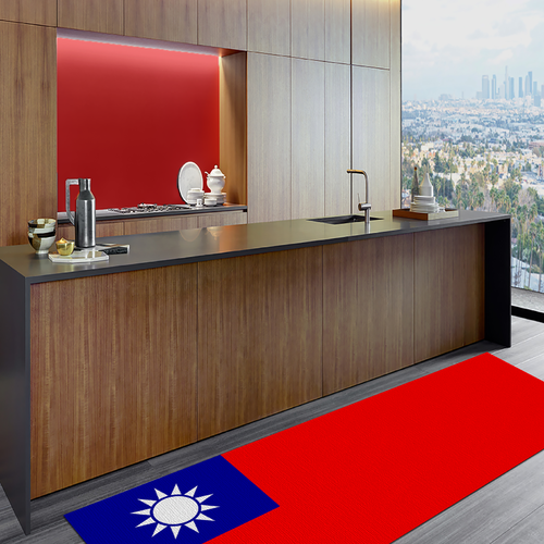 Tappeto Passatoia Salotto Cucina Bagno Lavabile Stampa Digitale Bandiera Sole Blu Rosso - TAIWAN