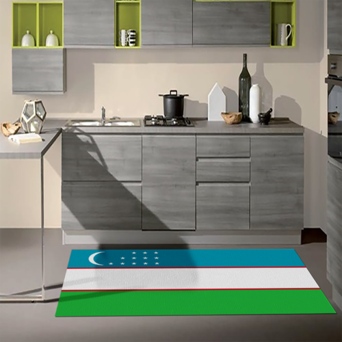 Tappeto Passatoia Salotto Cucina Bagno Lavabile Stampa Digitale Bandiera Verde Bianco Blu UZBEKISTAN