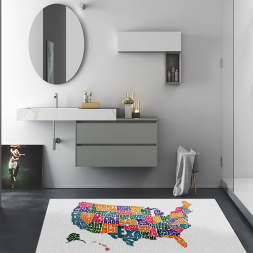 Tappeto Passatoia Salotto Cucina Bagno Lavabile Cartina America Nomi Stati Colori - CG0015