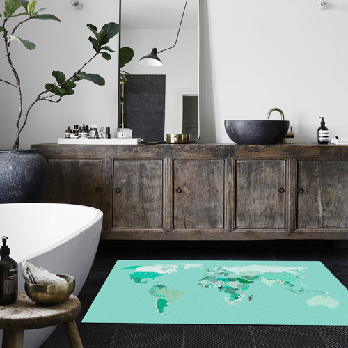 Tappeto Passatoia Salotto Cucina Bagno Lavabile Cartina Mondo Verde Stile Tessuti - CG0030