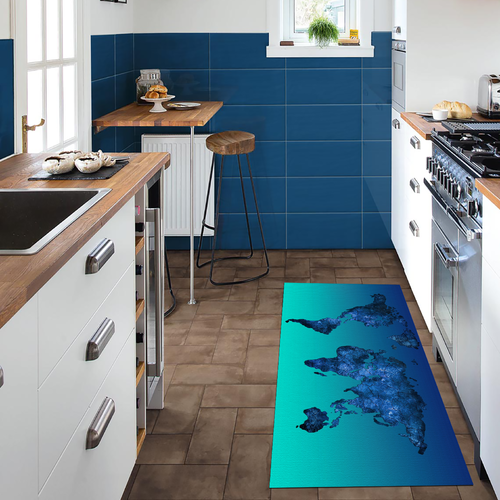Tappeto Passatoia Salotto Cucina Bagno Lavabile Carta Geografica Sfumature Blu Oceano - CG0054