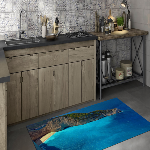Tappeto Passatoia Salotto Cucina Bagno Lavabile Paesaggio Spiaggia Caletta Mare Azzurro Sole PAE0065