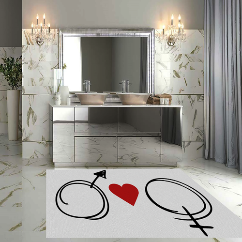 Tappeto Passatoia Salotto Cucina Bagno Lavabile Simbolo Lui Lei Grafia Cuore Rosso - LL0003