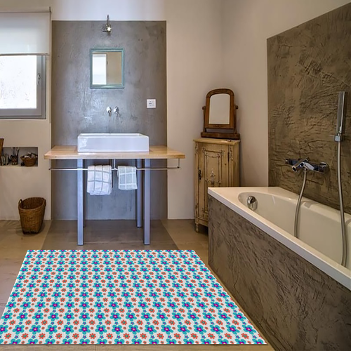 Tappeto Passatoia Salotto Cucina Bagno Lavabile Pattern Fantasia Floreale Azzurro Arancio - PATT0003