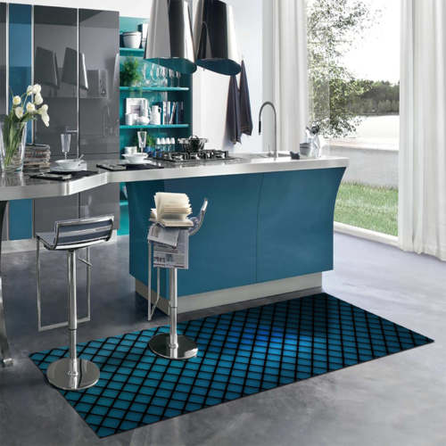 Tappeto Passatoia Salotto Cucina Bagno Lavabile Pattern Motivo Geometrico Rombo Azzurro - PATT0012
