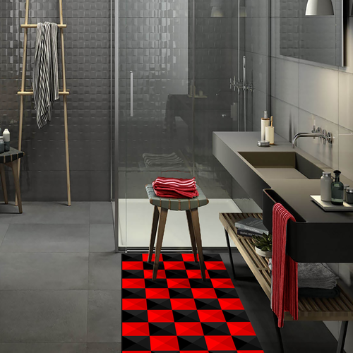 Tappeto Passatoia Salotto Cucina Bagno Lavabile Pattern Motivo Scacchi Nero Rosso - PATT0027