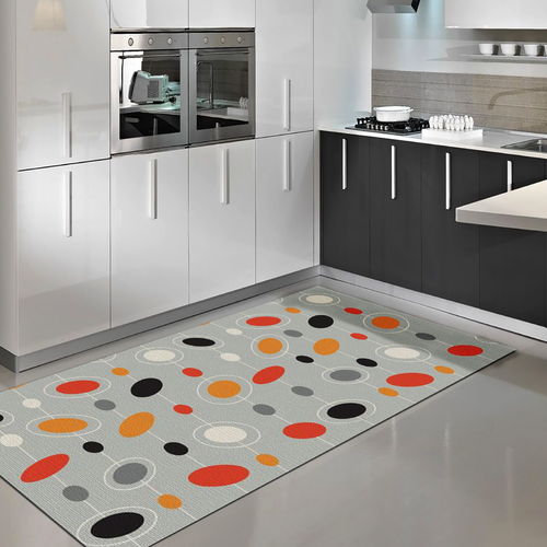 Tappeto Passatoia Salotto Cucina Bagno Lavabile Pattern Geometrico Ovale Arancio Nero - PATT0033