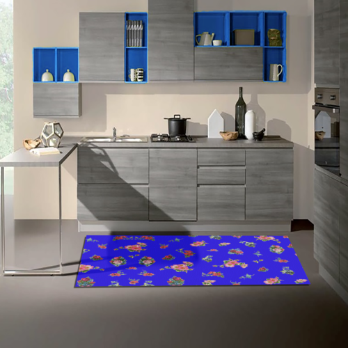 Tappeto Passatoia Salotto Cucina Bagno Lavabile Shabby Chic Blu Stile Floreale - SHAB0006BL