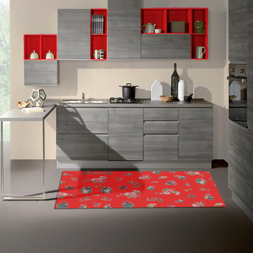 Tappeto Passatoia Salotto Cucina Bagno Lavabile Shabby Chic Rosso Stile Floreale - SHAB0006ROS